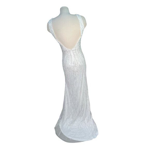 Lulus Glamourous Ever After White Sequin Beaded Backless Maxi Wedding Dress Sz S - Picture 13 of 16